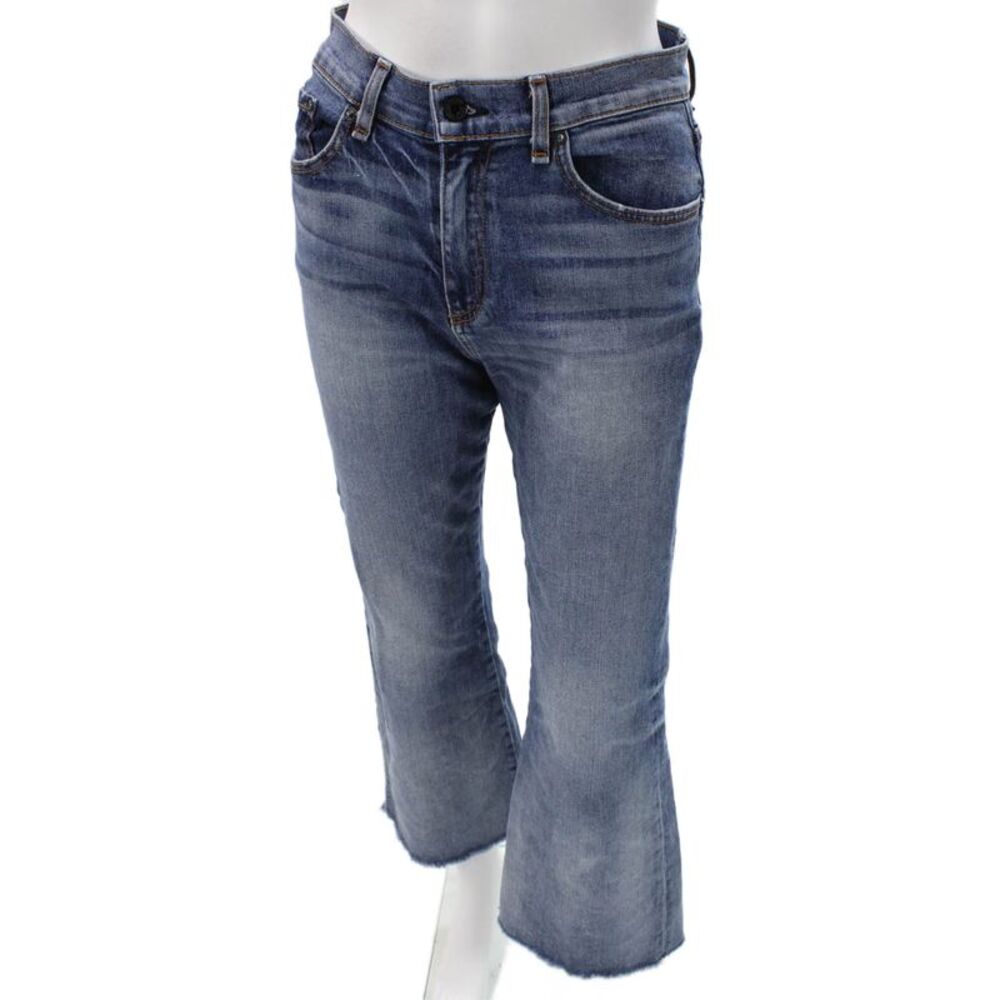 ASKKNY Womens Cropped Blue Mid Rise Cotton Jeans Button Size 26
